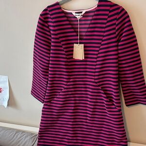 NWT Boden Brontë Ottoman Pink and Navy Striped Dress